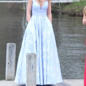 Light blue floral prom dress with pockets